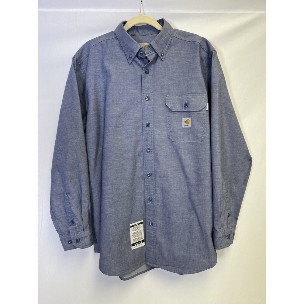 Vintage Carhartt Workwear Shirt Denim Button Down Mens Large Long‎ Sleeve Solid